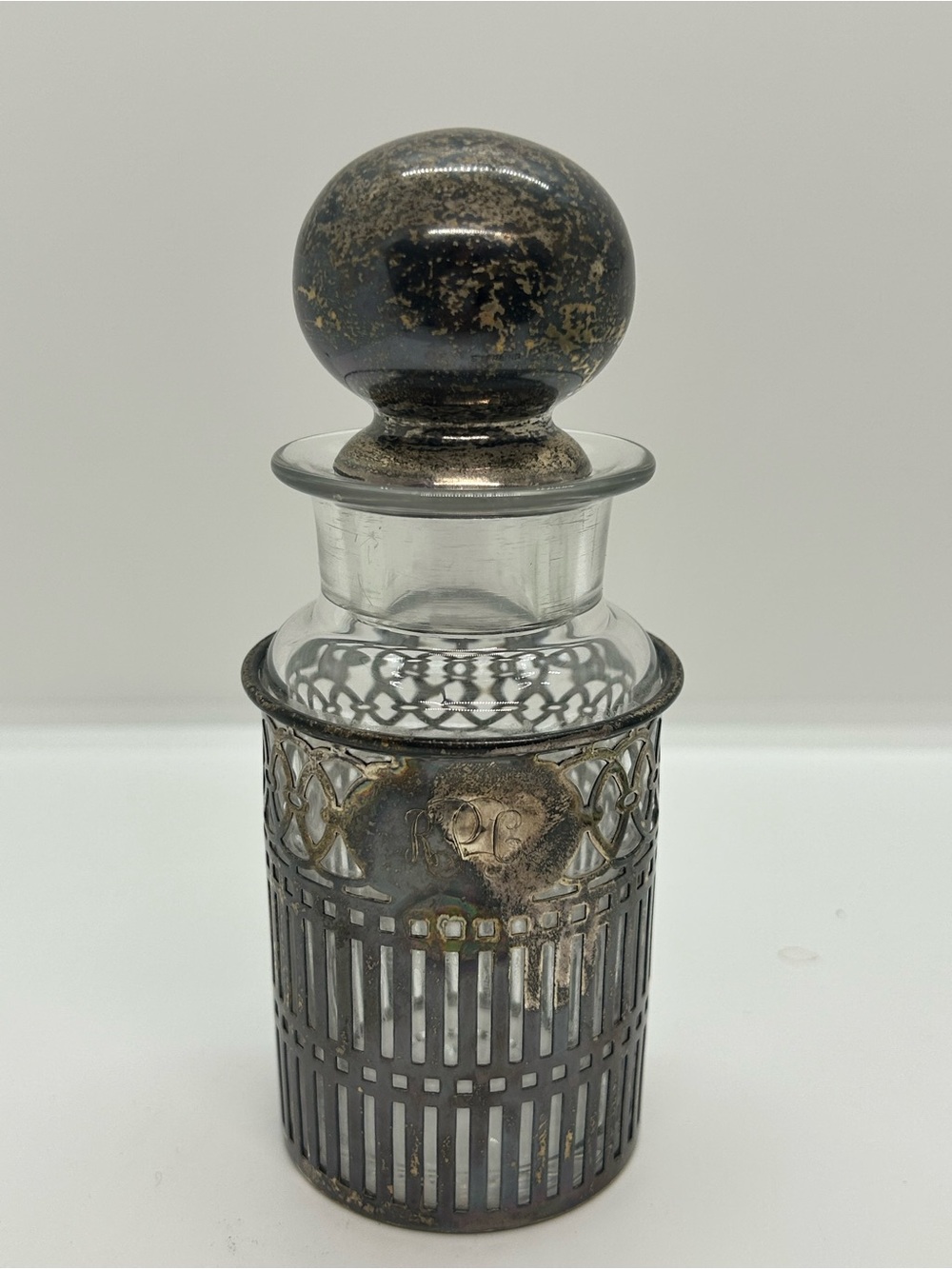 Antique Sterling Silver Shreve Crump & Low Co Glass Bottle Decanter 6”